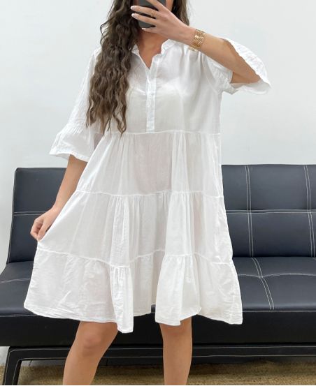 OVERSIZED KATOENEN CHIFFON JURK PE1166 WIT