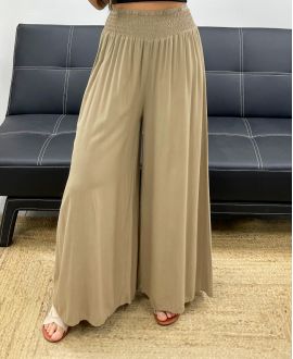 PANTALÓN HOLGADO Y FLUIDO CON ELÁSTICO ANCHO PE1675 TAUPE
