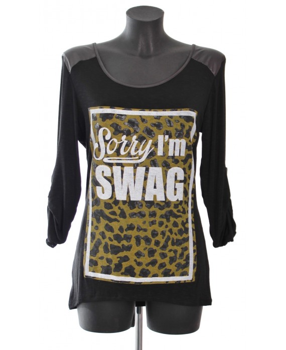 T-SHIRT SORRY I'M SWAG NOIR A8277