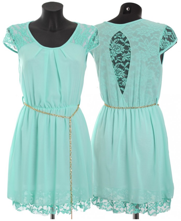 ROBE DENTELLE VERT PASTEL + CEINTURE A8373 - www.grossiste ...