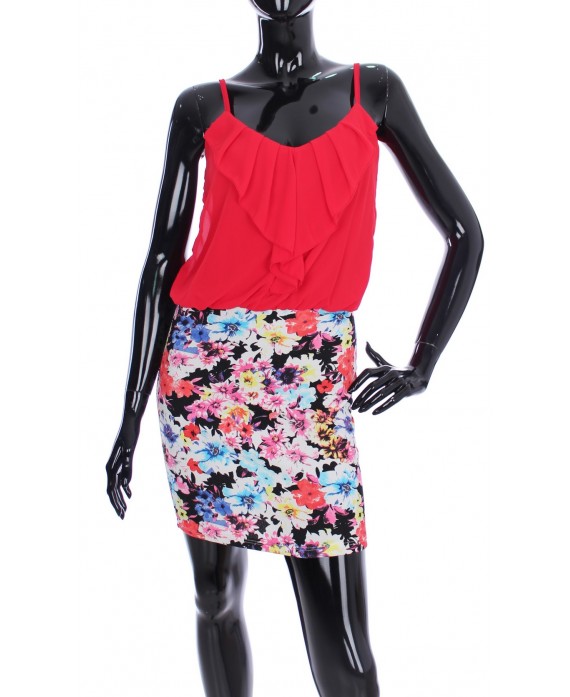 ROBE BI-MATIERE FLORAL 2046