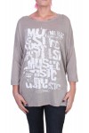 PULL LONG FLOCAGE ECRITURE TAUPE 5407