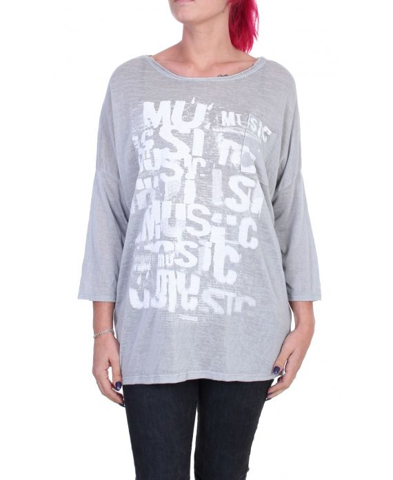 PULL LONG FLOCAGE ECRITURE GRIS 5407