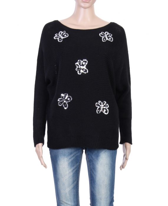 PULL PAILLETTES NOIR P3038