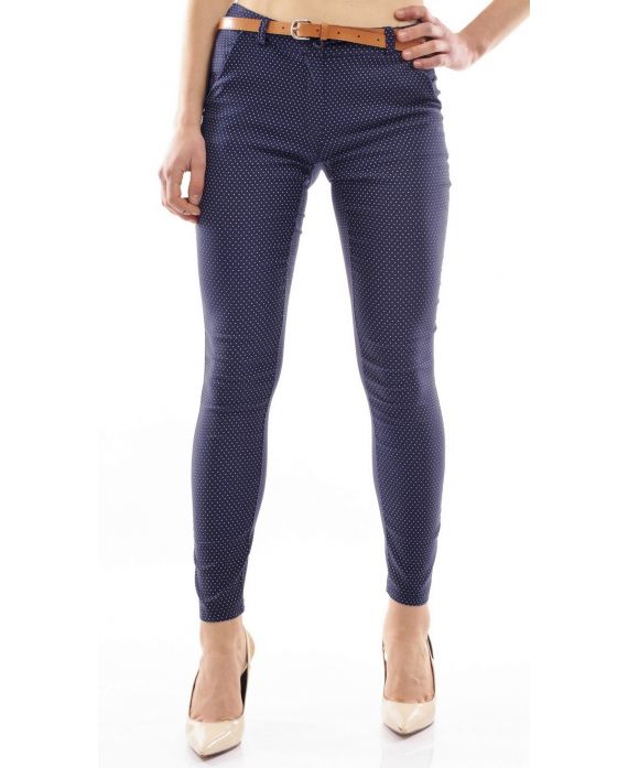 PANTALON A POIS MARINE S9018 - www.grossiste-pret-a-porter.com