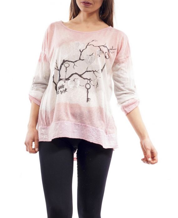 T-SHIRT ALBERO GLITTER S9096 ROSA