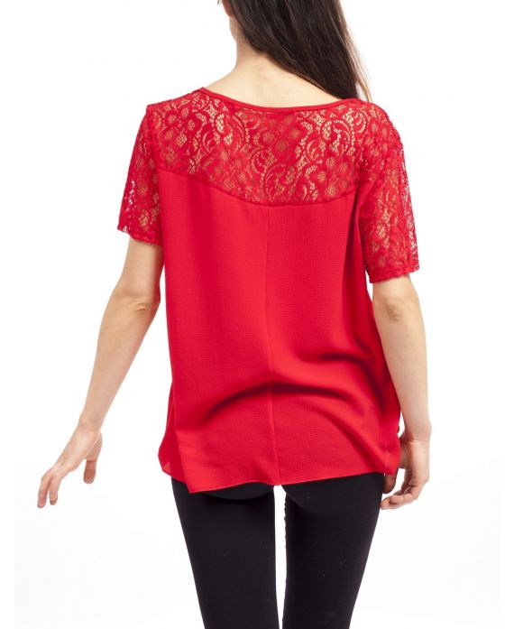 T-SHIRT DENTELLE S9240 ROUGE