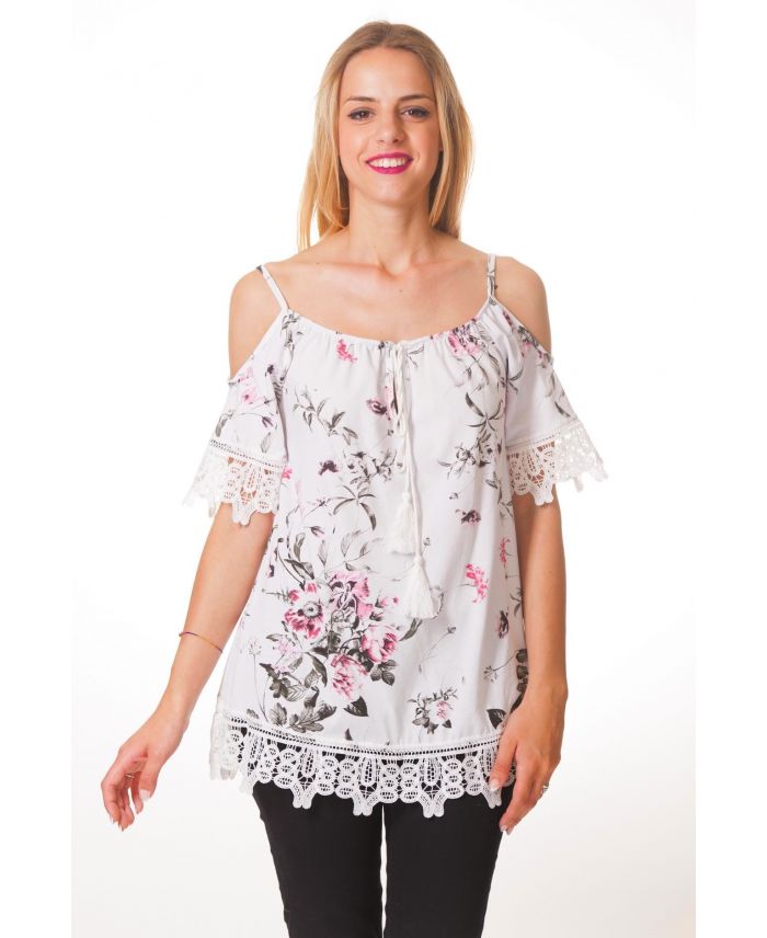 TOP FLOWERS S9352 WHITE - www.grossiste-pret-a-porter.com