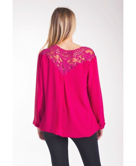 BLUSA DE ENCAJE CON ESPALDA 4005 BURDEOS