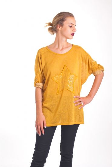 T-SHIRT STAR SEQUIN 4019 MUSTARD