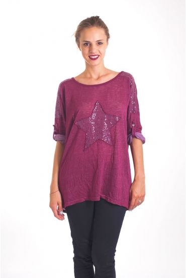 T-SHIRT STAR PAILLETTES 4019 BORDEAUX