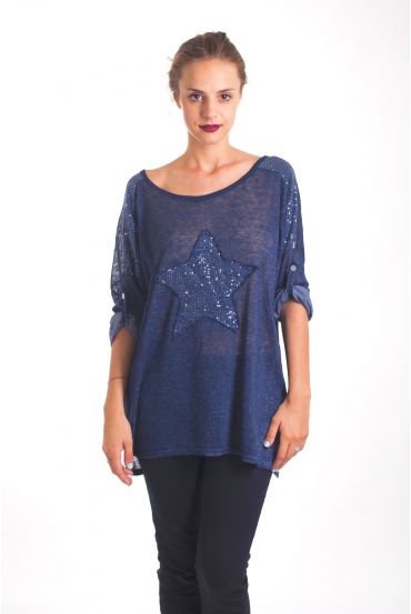 T-SHIRT STER-PAILLETTEN 4019 BLAUW