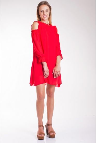 VESTIDO DE HOMBROS DENUDEES 4037 ROJO