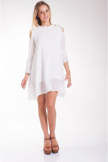 VESTIDO DE HOMBROS DENUDEES 4037 BLANCO