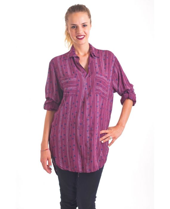 SHIRT MET HART MOTIEF 4038 BORDEAUX