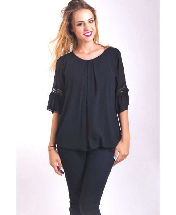 BLUSA CON MANGAS DE ENCAJE DE 4000 NEGRO