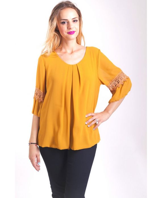 BLUSA CON MANGAS DE ENCAJE DE 4000 MOSTAZA