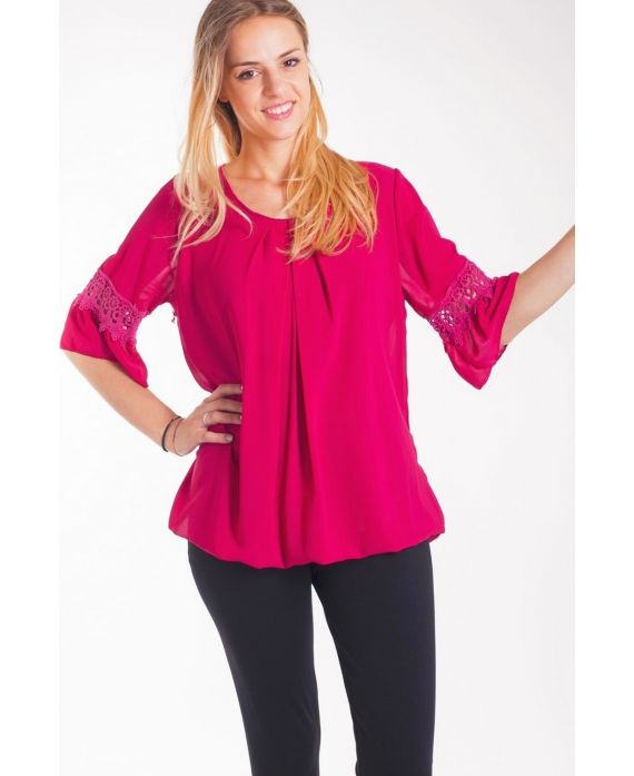 BLUSA CON MANGAS DE ENCAJE DE 4000 BURDEOS