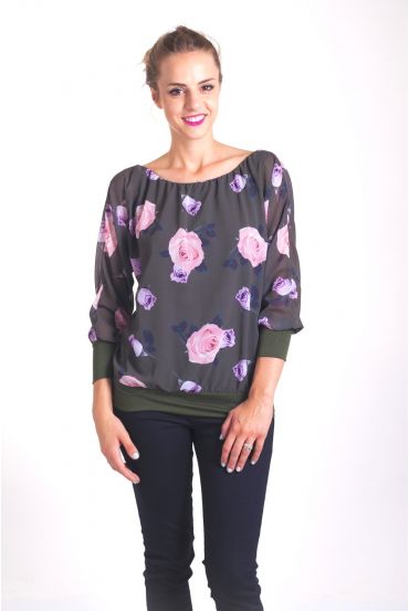 BLUSE BLUMEN 4015 MILITÄR GRÜN