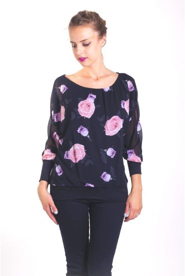 BLUSA DE FLORES 4015 NEGRO