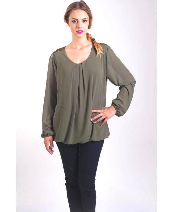 BLUSA DE ENCAJE CON ESPALDA 4005 VERDE MILITAR