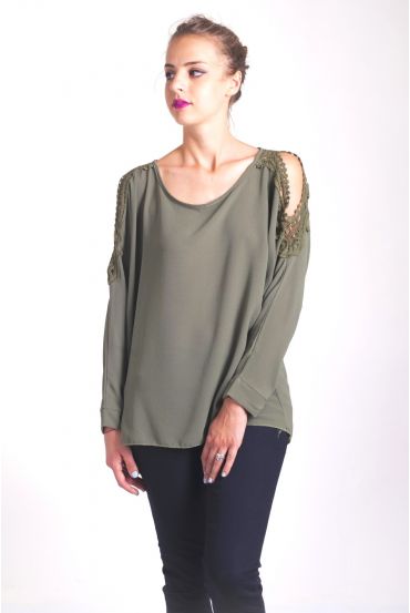 BLUSA DE HOMBROS DENUDEES 4042 VERDE MILITAR