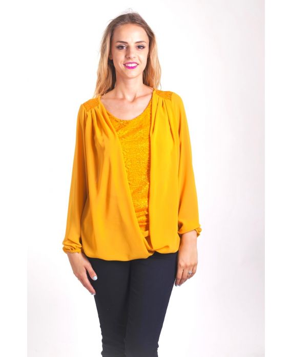 BLOUSE DRAPEE DENTELLE 4043 MOUTARDE