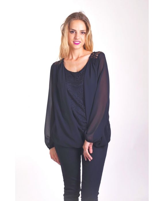 BLUSA DRAPEE ENCAJE 4043 NEGRO