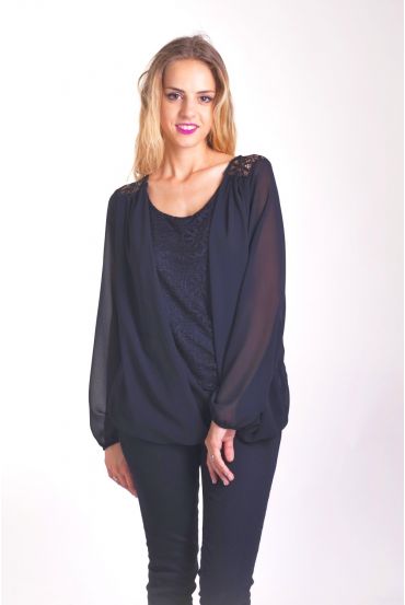 BLUSA DRAPEE ENCAJE 4043 NEGRO