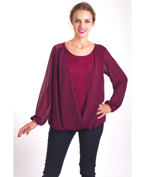 BLOUSE DRAPEE DENTELLE 4043 BORDEAUX