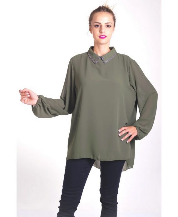 BLOUSE COL CLAUDINE RHINESTONE 4051 MILITARY GREEN