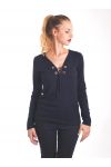 SWEATER HAS LACE-UP 4065 BLACK