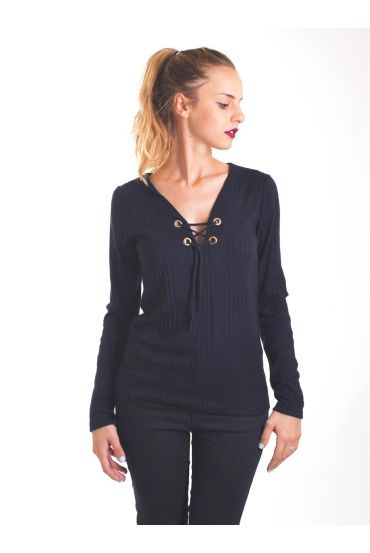 SWEATER HAS LACE-UP 4065 BLACK