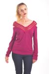 PULL DENTELLE 4064 BORDEAUX