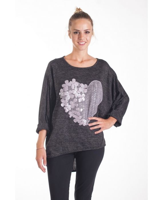 T-SHIRT FLOCAGE FLEURS 4079 NOIR