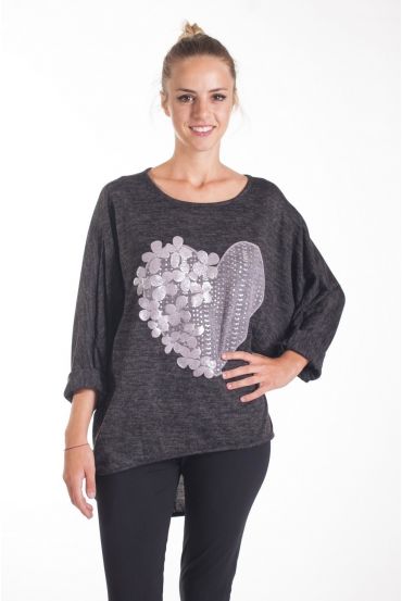 T-SHIRT MASSAAL BLOEMEN 4079 ZWART