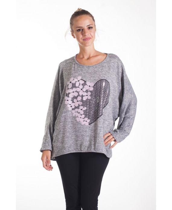 T-SHIRT FLOCAGE FLEURS 4079 GRIS