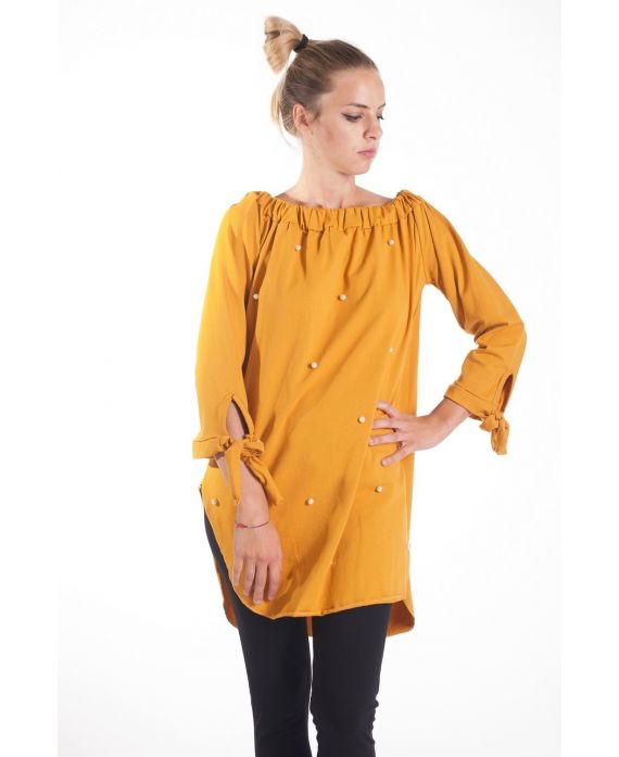 TUNIC BEADED NECK ELASTIC 4081 MUSTARD