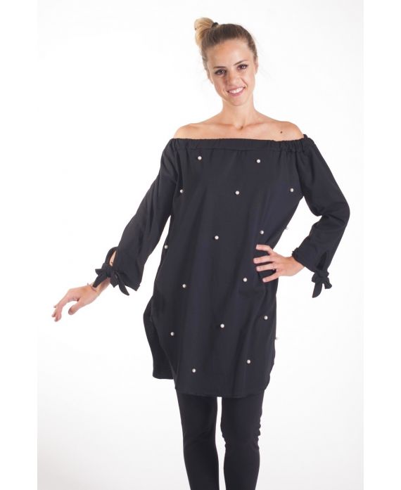 TUNIC BEADED NECK ELASTIC 4081 BLACK