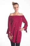 TUNIC BEADED NECK ELASTIC 4081 BORDEAUX