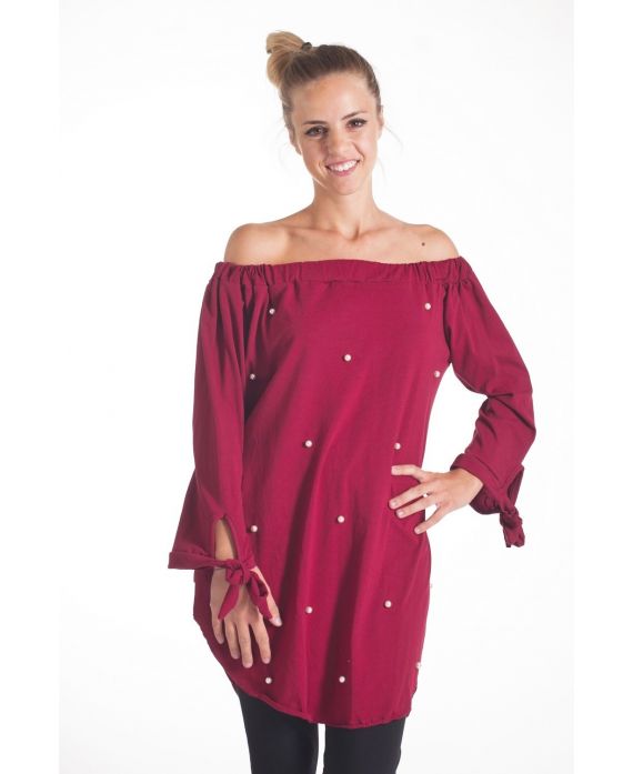 TUNIC BEADED NECK ELASTIC 4081 BORDEAUX