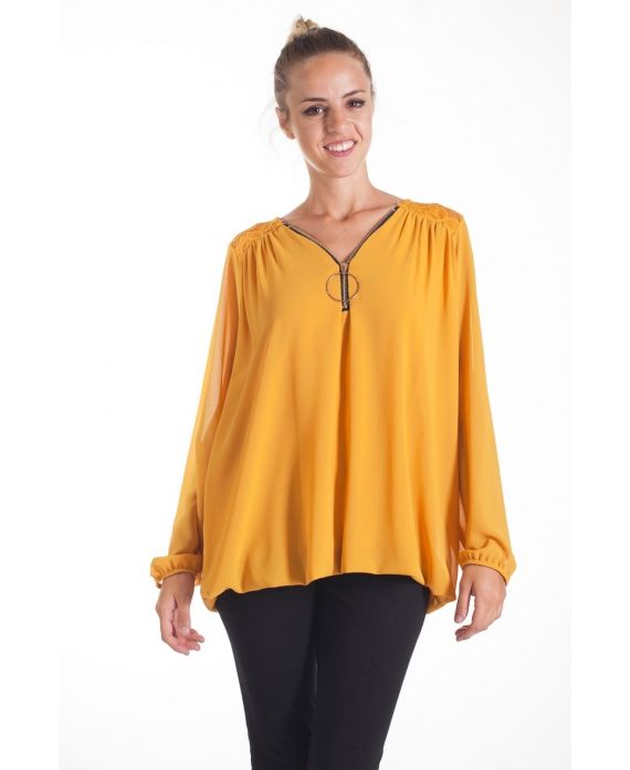 BLOUSE DENTELLE ENCOLURE ZIPPEE 4082 MOUTARDE