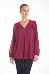 BLOUSE DENTELLE ENCOLURE ZIPPEE 4082 BORDEAUX