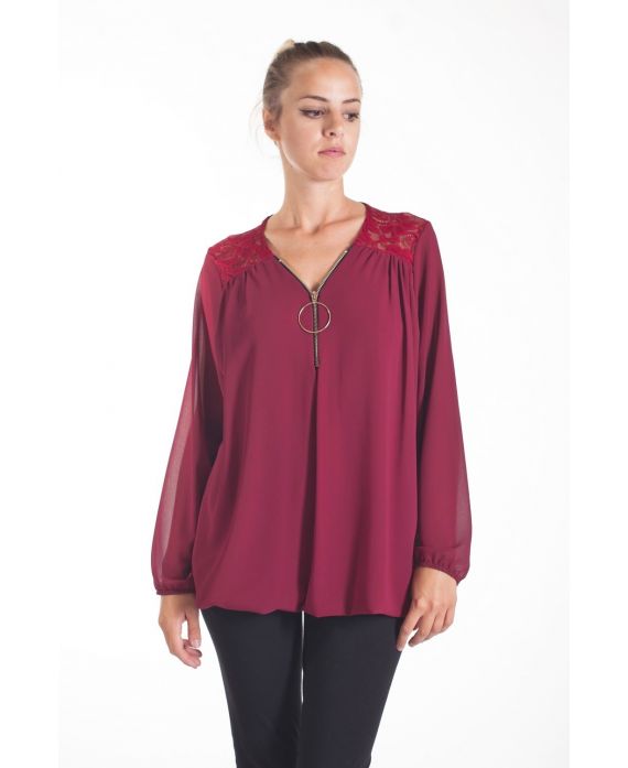 BLOUSE DENTELLE ENCOLURE ZIPPEE 4082 BORDEAUX