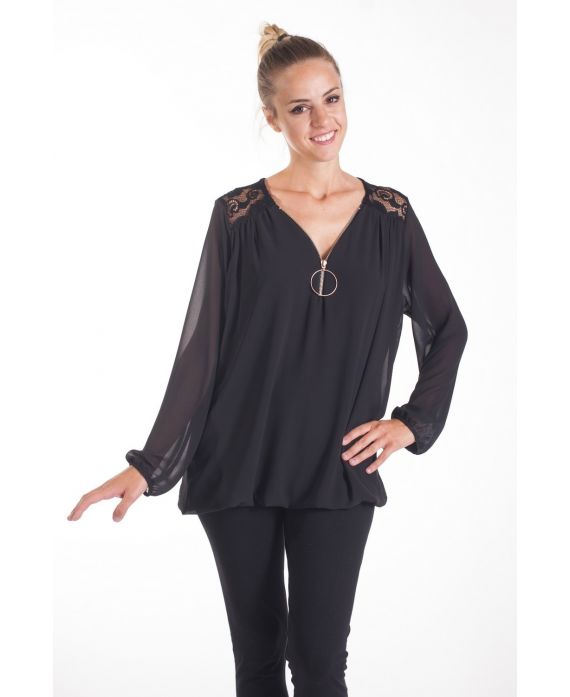 BLOUSE DENTELLE ENCOLURE ZIPPEE 4082 NOIR