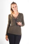 SWEATER HAS LACE-UP 4065 KHAKI