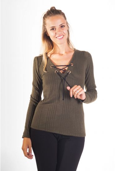 MAGLIA CON PIZZO-UP 4065 KHAKI