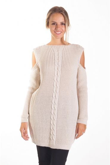 PULL TORSADE EPAULES DENUDEES 4093 BEIGE