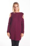 PULL TORSADE EPAULES DENUDEES 4093 BORDEAUX