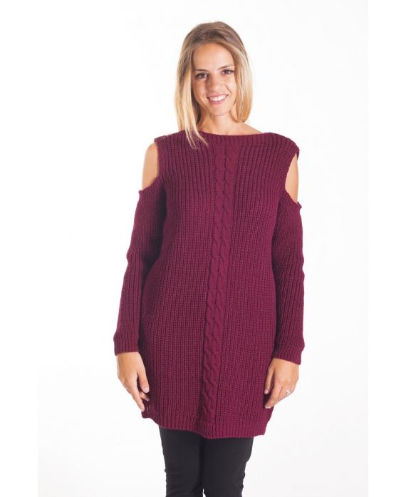 PULL TORSADE EPAULES DENUDEES 4093 BORDEAUX